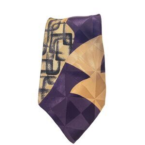 Carlo Palazzi Studio Geometric Abstract Art Silk Tie Purple Gold‎ Black Z-29
